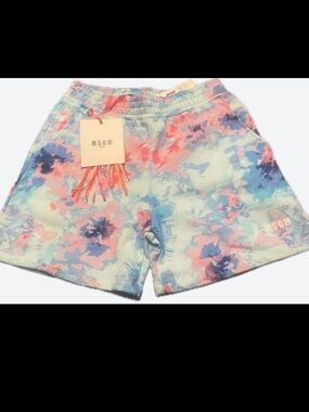MSGM Pastel Watercolor Tie-Dye Bermuda Shorts - Pink, Blue, Lavender